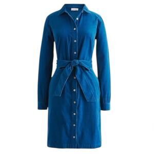 NWT J. Crew Long Sleeve Corduroy Shirt Dress Button Front Seaport Blue Size 2P